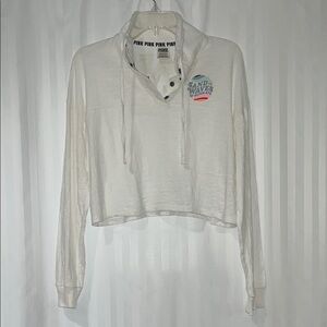 PINK Victoria's Secret White Crop Logo Top w/ Button Up Collar Details